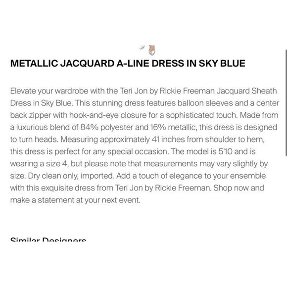 Rickie Freeman for Teri Jon Bell-Sleeve Metallic Floral Jacquard Dress Sz 6 NWT - Picture 10 of 16